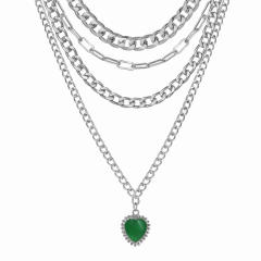 Concise tiny green heart pendant layer neckalce