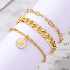 Occident fashion cuban link chain daisy flower bracelet set