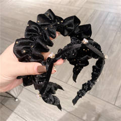 Korean fashion winter design black velvet scrunchies headband