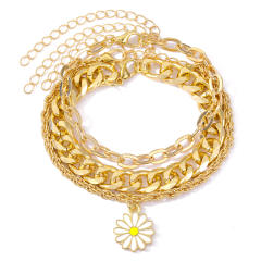 Occident fashion cuban link chain daisy flower bracelet set