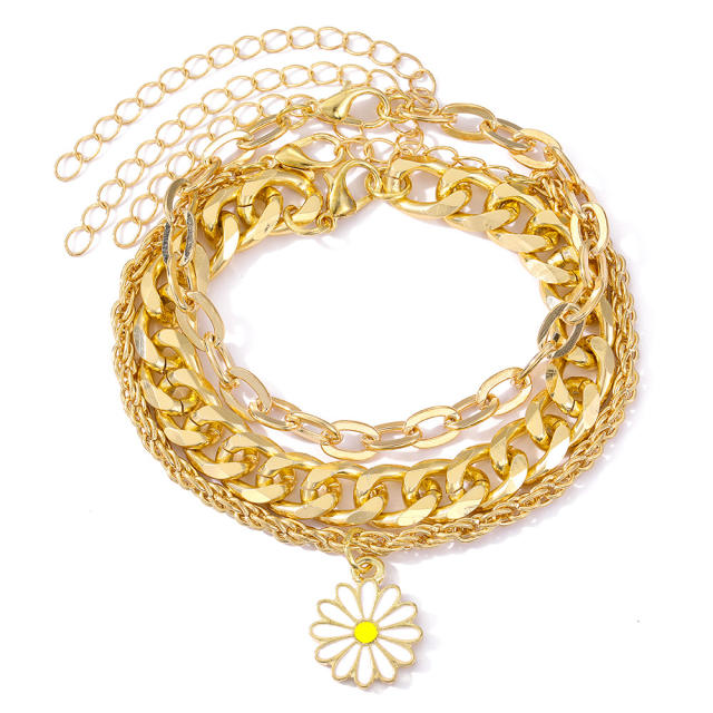 Occident fashion cuban link chain daisy flower bracelet set