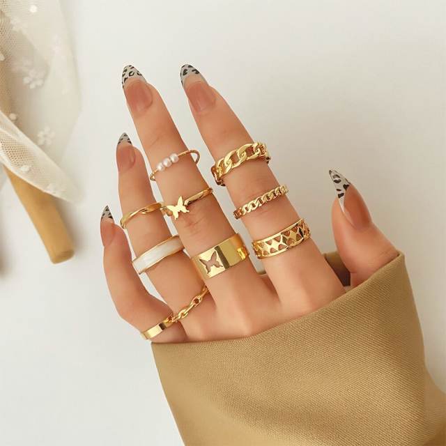 10pcs vintage gold color stackable rings