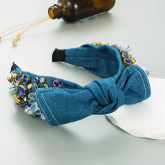 Personality denim knotted bow headband