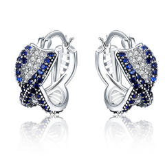 Korean fashion two color diamond pave setting huggie earrings