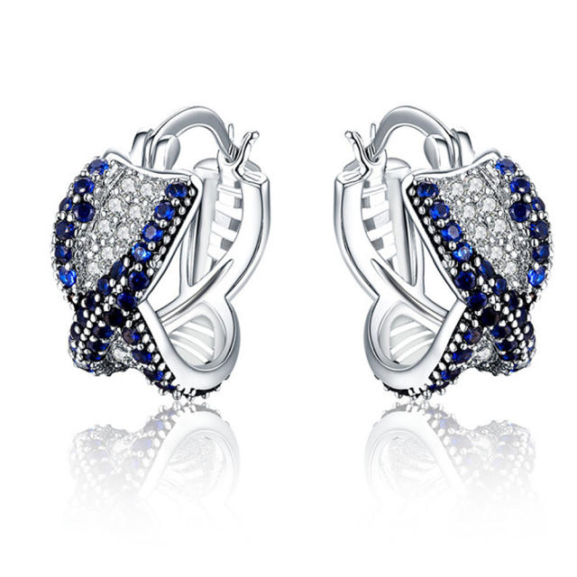 Korean fashion two color diamond pave setting huggie earrings