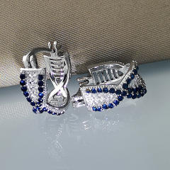 Korean fashion two color diamond pave setting huggie earrings