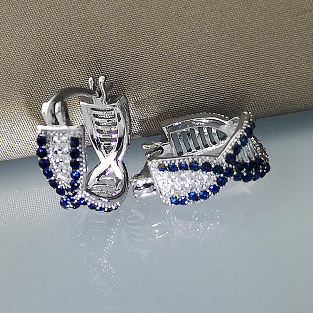 Korean fashion two color diamond pave setting huggie earrings