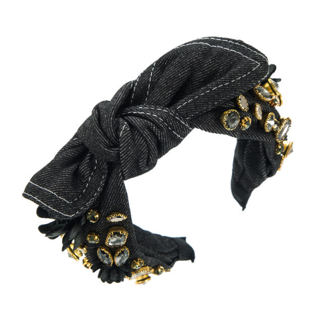Personality denim knotted bow headband