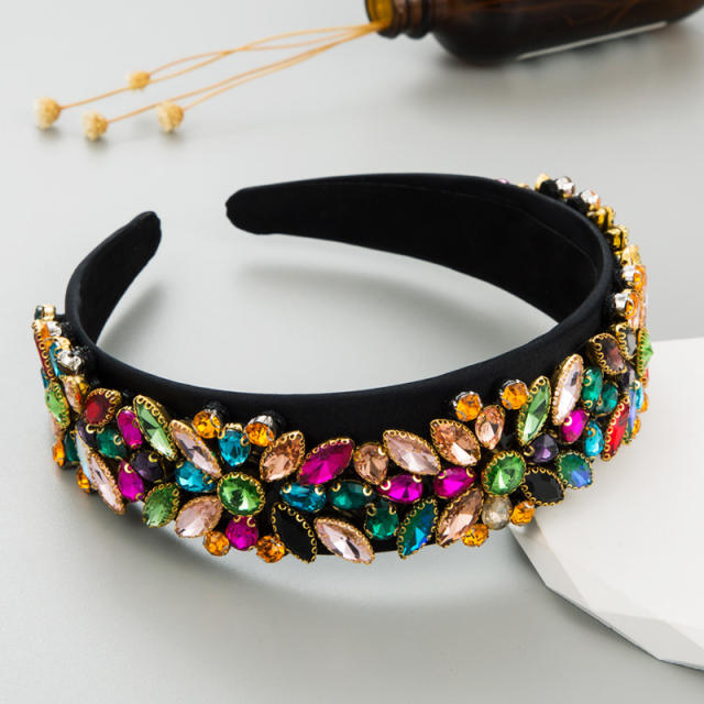 Color glass crystal flower headband