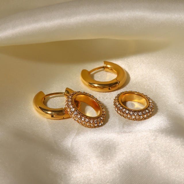 Elegant diamond circle huggie earrings stainless steel earrings