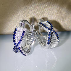 Korean fashion two color diamond pave setting huggie earrings