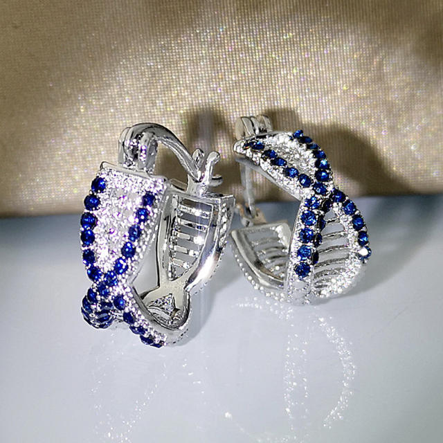 Korean fashion two color diamond pave setting huggie earrings