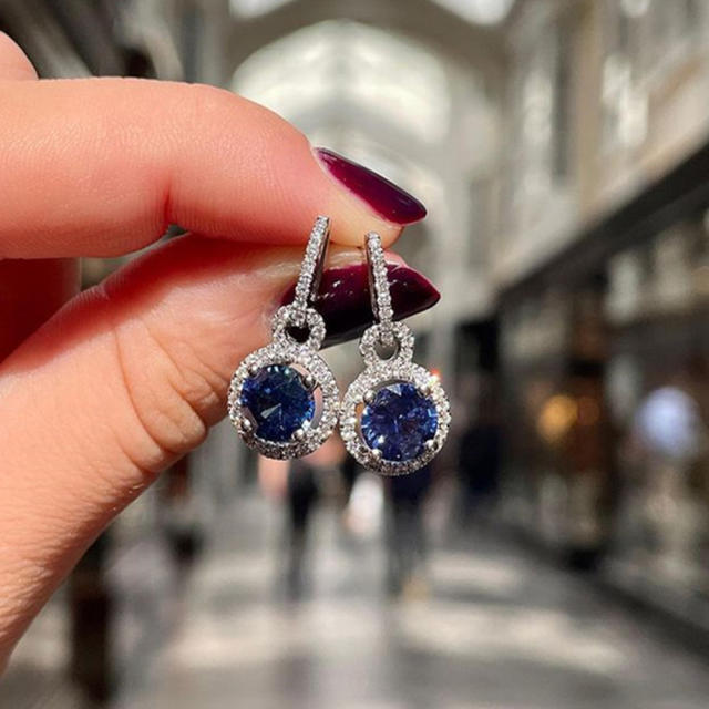 Elegant round sapphire diamond earrings