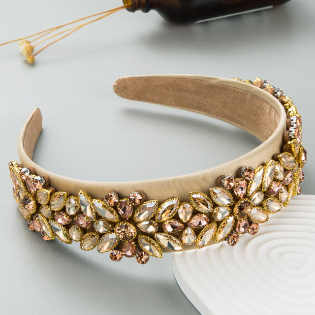 Color glass crystal flower headband