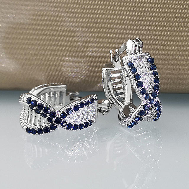 Korean fashion two color diamond pave setting huggie earrings