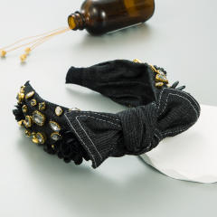 Personality denim knotted bow headband