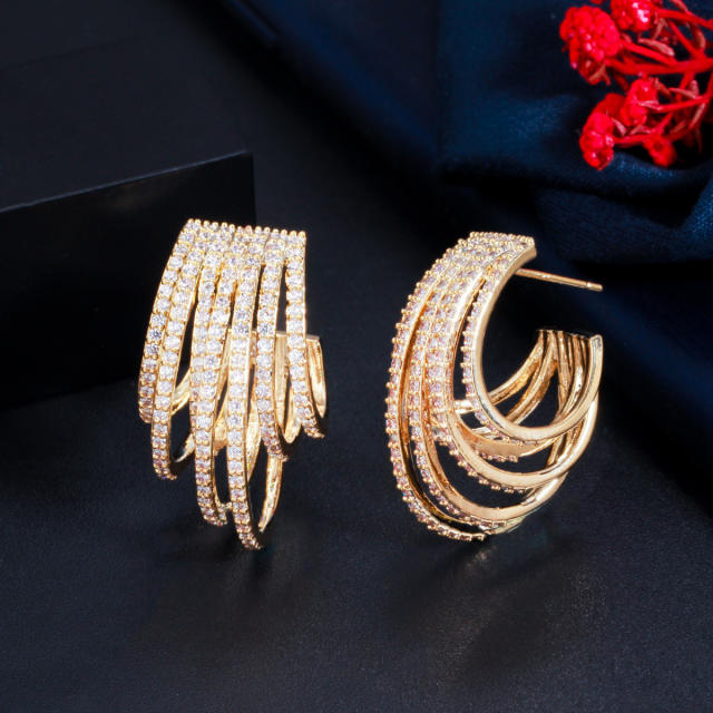 Personality pave setting diamond huggie earrings