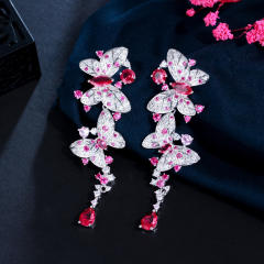 925 needle luxury pave setting crystal handmade butterfly earrings