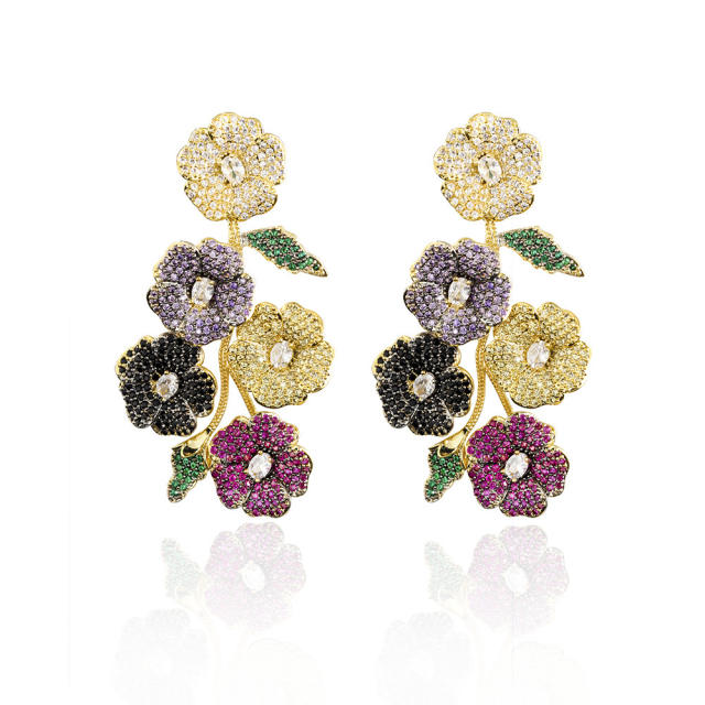 925 needle luxury handmade pave setting cystal flower earrings