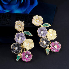 925 needle luxury handmade pave setting cystal flower earrings