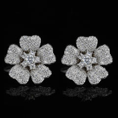 Korean fashion elegant pave setting diamond petal studs earrings