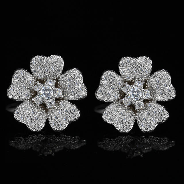 Korean fashion elegant pave setting diamond petal studs earrings