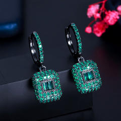Luxury handmade pave setting rose green crystal square huggie earrings