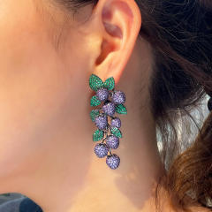 925 needle luxury pave setting grape shape earrings