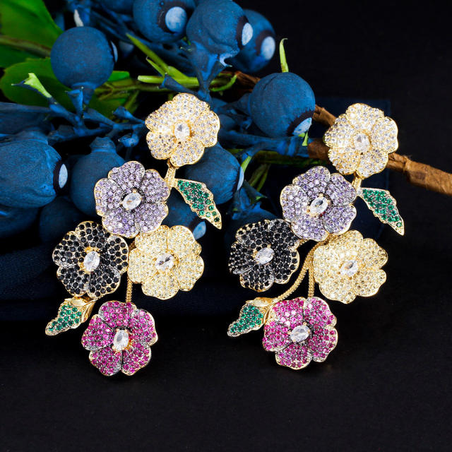 925 needle luxury handmade pave setting cystal flower earrings