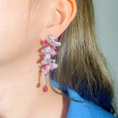 925 needle luxury pave setting crystal handmade butterfly earrings