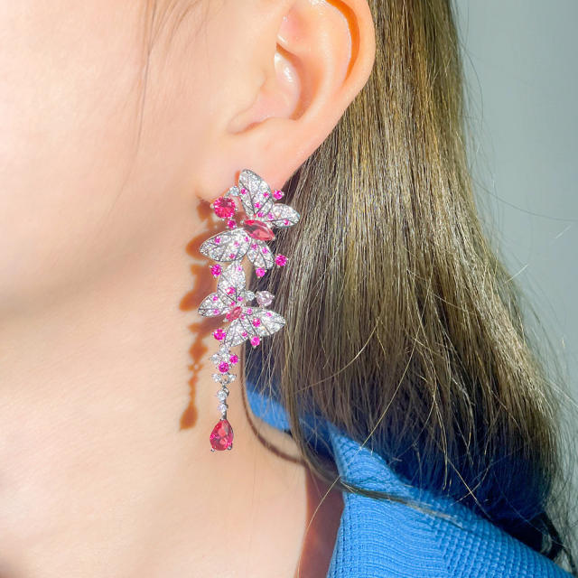 925 needle luxury pave setting crystal handmade butterfly earrings