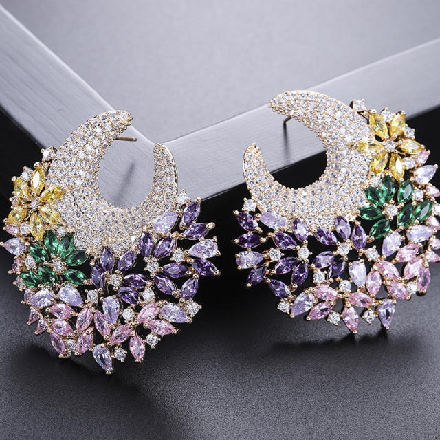 AAA colorful cubic zircon creative flower earrings