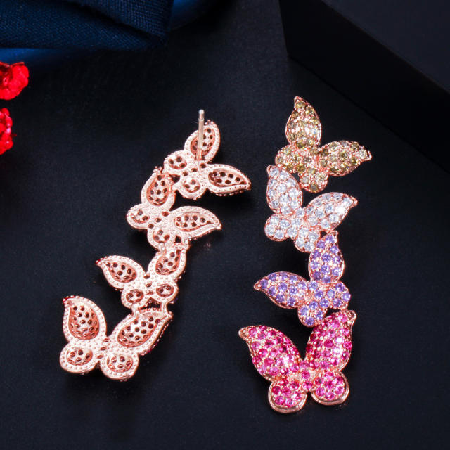 925 needle luxury pave setting diamond butterfly long earrings