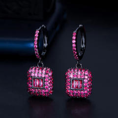Luxury handmade pave setting rose green crystal square huggie earrings