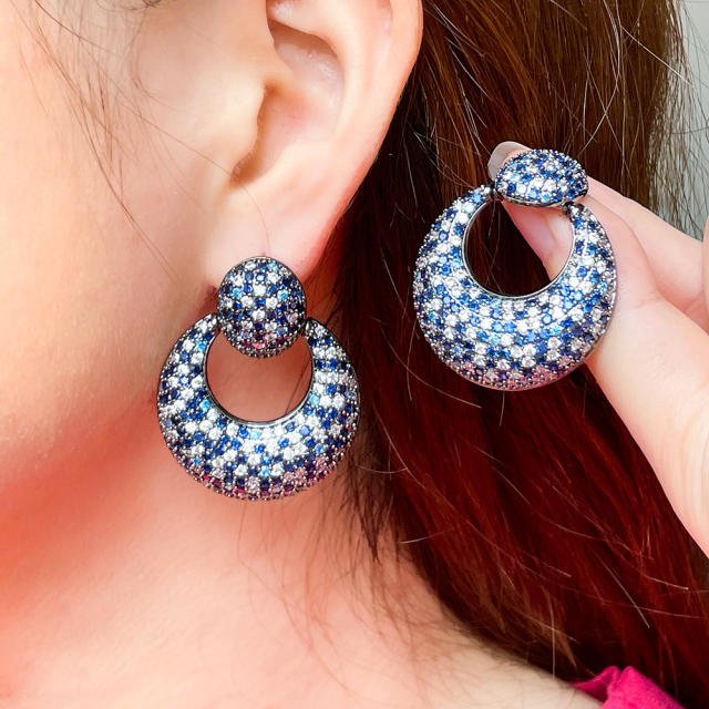 Vintage luxury pave setting diamond circle earrings