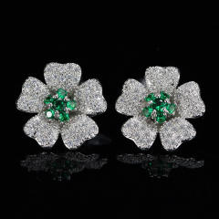 Korean fashion elegant pave setting diamond petal studs earrings