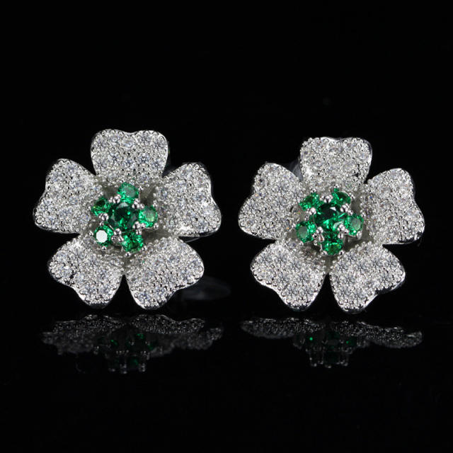 Korean fashion elegant pave setting diamond petal studs earrings