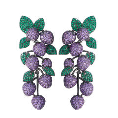 925 needle luxury pave setting grape shape earrings
