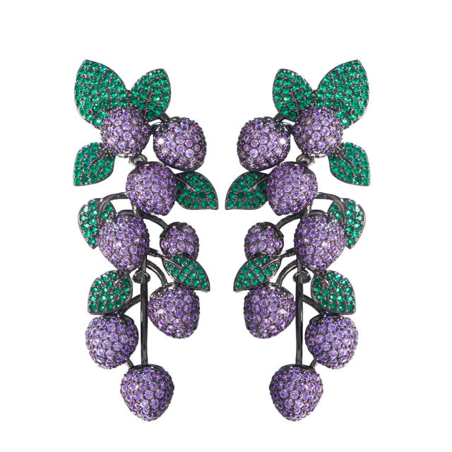925 needle luxury pave setting grape shape earrings