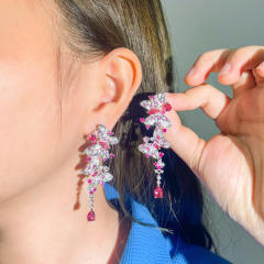 925 needle luxury pave setting crystal handmade butterfly earrings