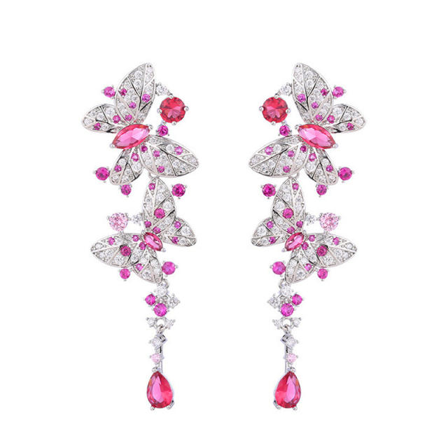925 needle luxury pave setting crystal handmade butterfly earrings