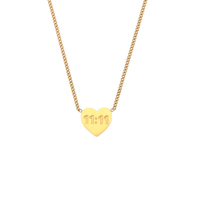 Personality angel number 11:11 heart stainless steel necklace