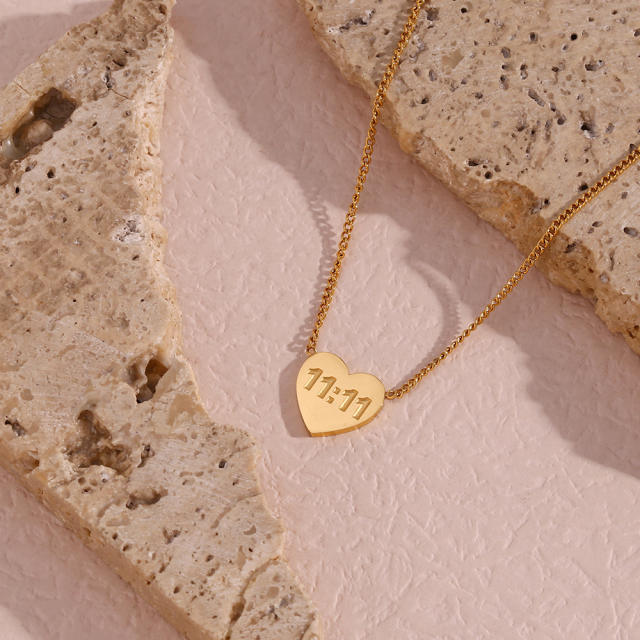 Personality angel number 11:11 heart stainless steel necklace