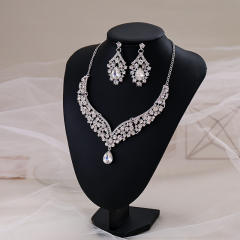 Elegant colorful glass crystal statament wedding necklace set