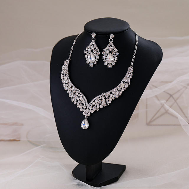 Elegant colorful glass crystal statament wedding necklace set