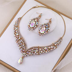 Elegant colorful glass crystal statament wedding necklace set