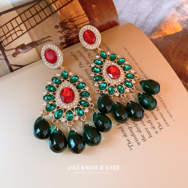 Vintage green color drop tassel earrings