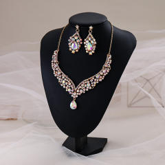 Elegant colorful glass crystal statament wedding necklace set