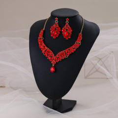 Elegant colorful glass crystal statament wedding necklace set