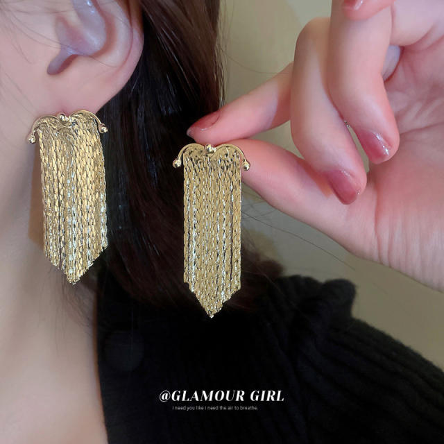925 needle elegant chain tassel earrings